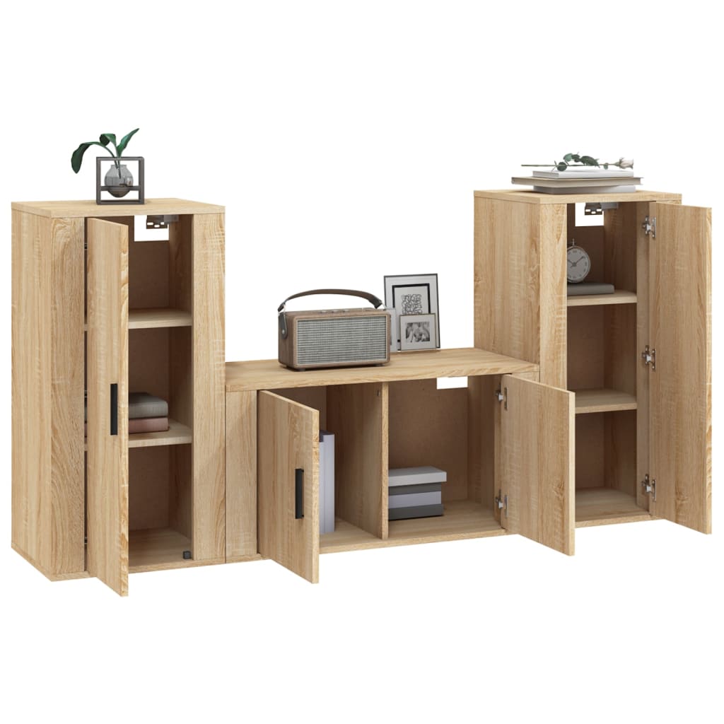 Set di Mobili Porta TV 3 pz Rovere Sonoma in Legno Multistrato - homemem39