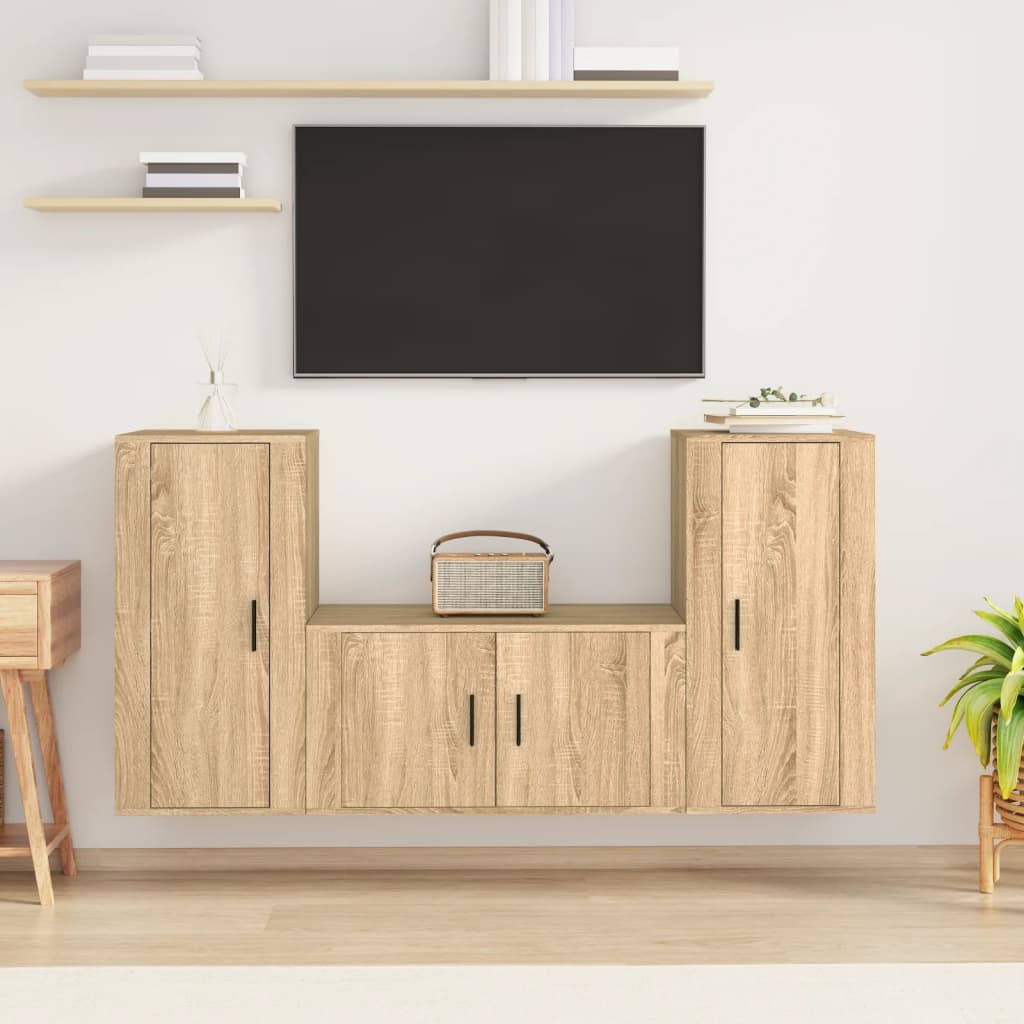 Set di Mobili Porta TV 3 pz Rovere Sonoma in Legno Multistrato - homemem39