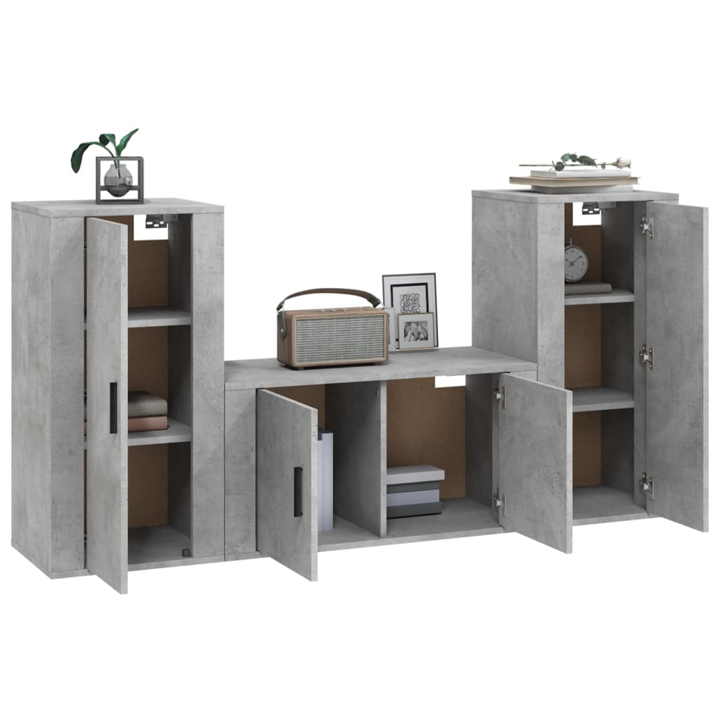 Set di Mobili Porta TV 3 pz Grigio Cemento in Legno Multistrato - homemem39