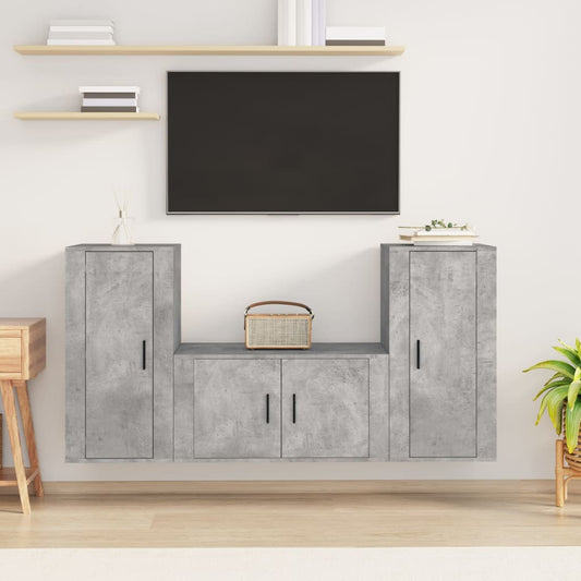 Set di Mobili Porta TV 3 pz Grigio Cemento in Legno Multistrato - homemem39