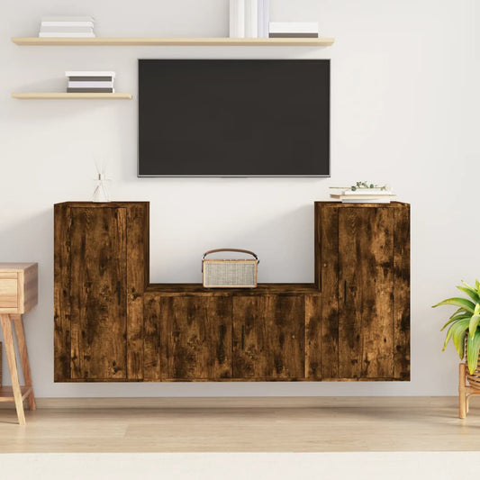 Set Mobili Porta TV 3 pz Rovere Fumo in Legno Multistrato - homemem39