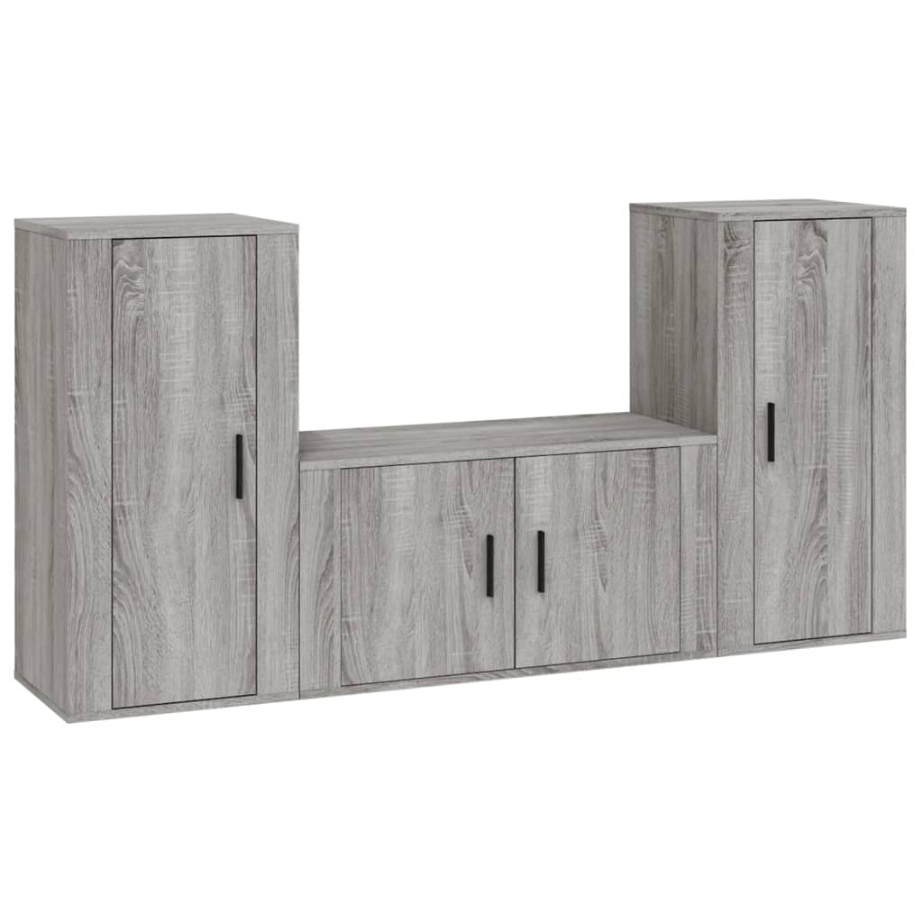 Set Mobili Porta TV 3 pz Grigio Sonoma in Legno Multistrato - homemem39