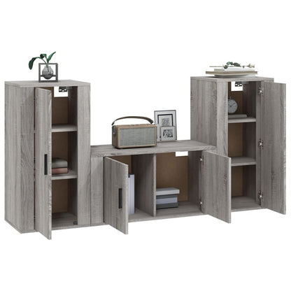 Set Mobili Porta TV 3 pz Grigio Sonoma in Legno Multistrato - homemem39