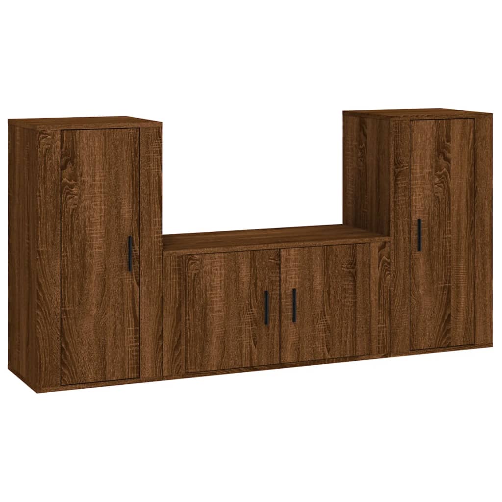 Set Mobili Porta TV 3 pz Rovere Marrone in Legno Multistrato - homemem39