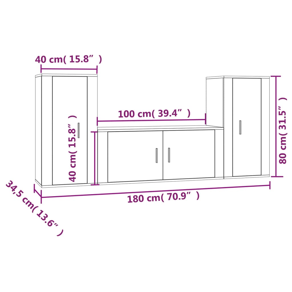 Set Mobili Porta TV 3 pz Bianco in Legno Multistrato - homemem39