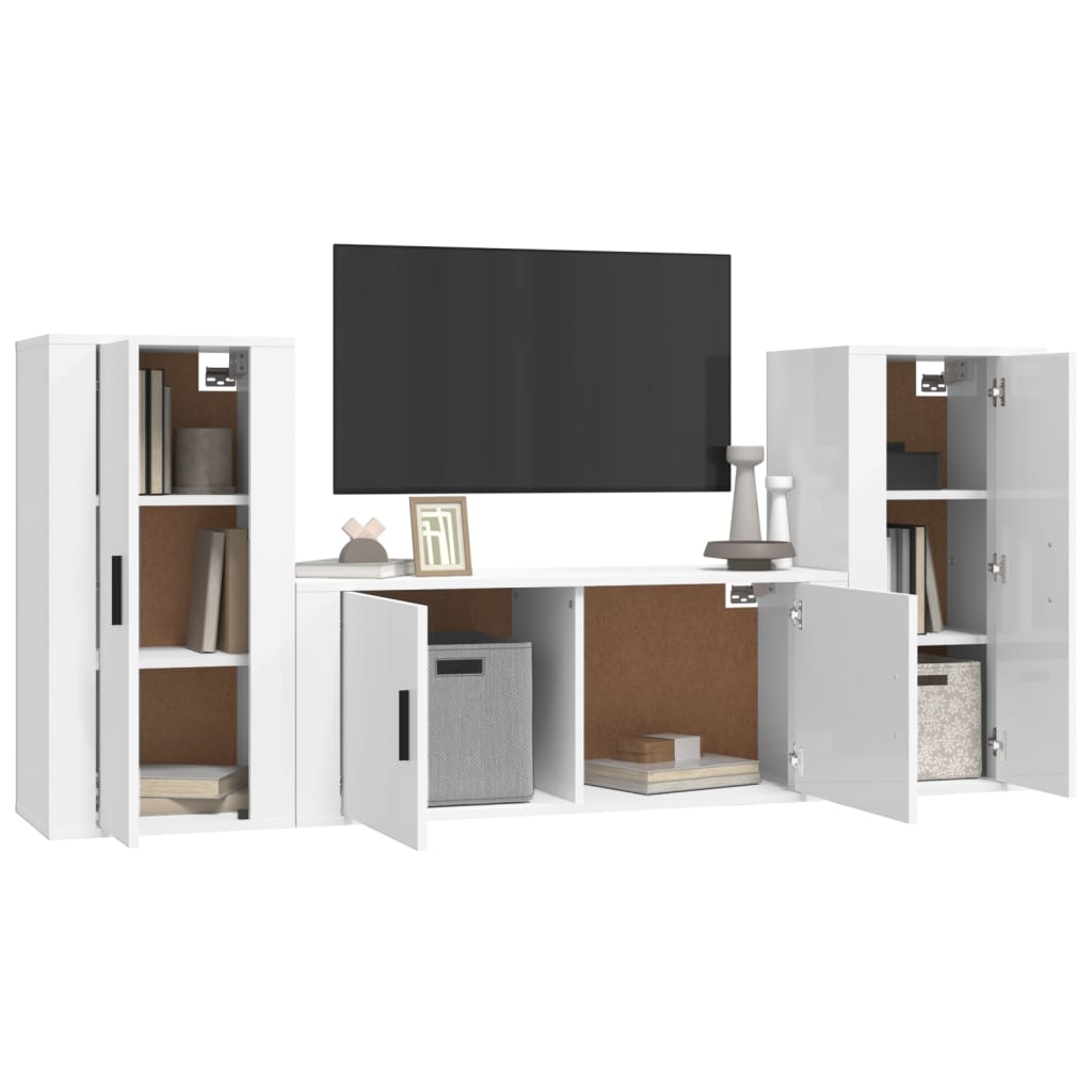 Set Mobili Porta TV 3 pz Bianco Lucido in Legno Multistrato - homemem39