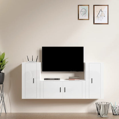 Set Mobili Porta TV 3 pz Bianco Lucido in Legno Multistrato - homemem39