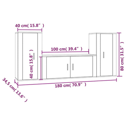 Set Mobili Porta TV 3 pz Rovere Fumo in Legno Multistrato - homemem39