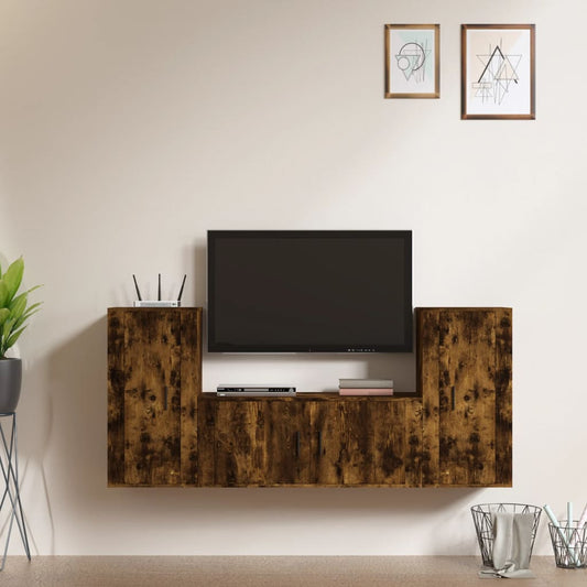 Set Mobili Porta TV 3 pz Rovere Fumo in Legno Multistrato - homemem39