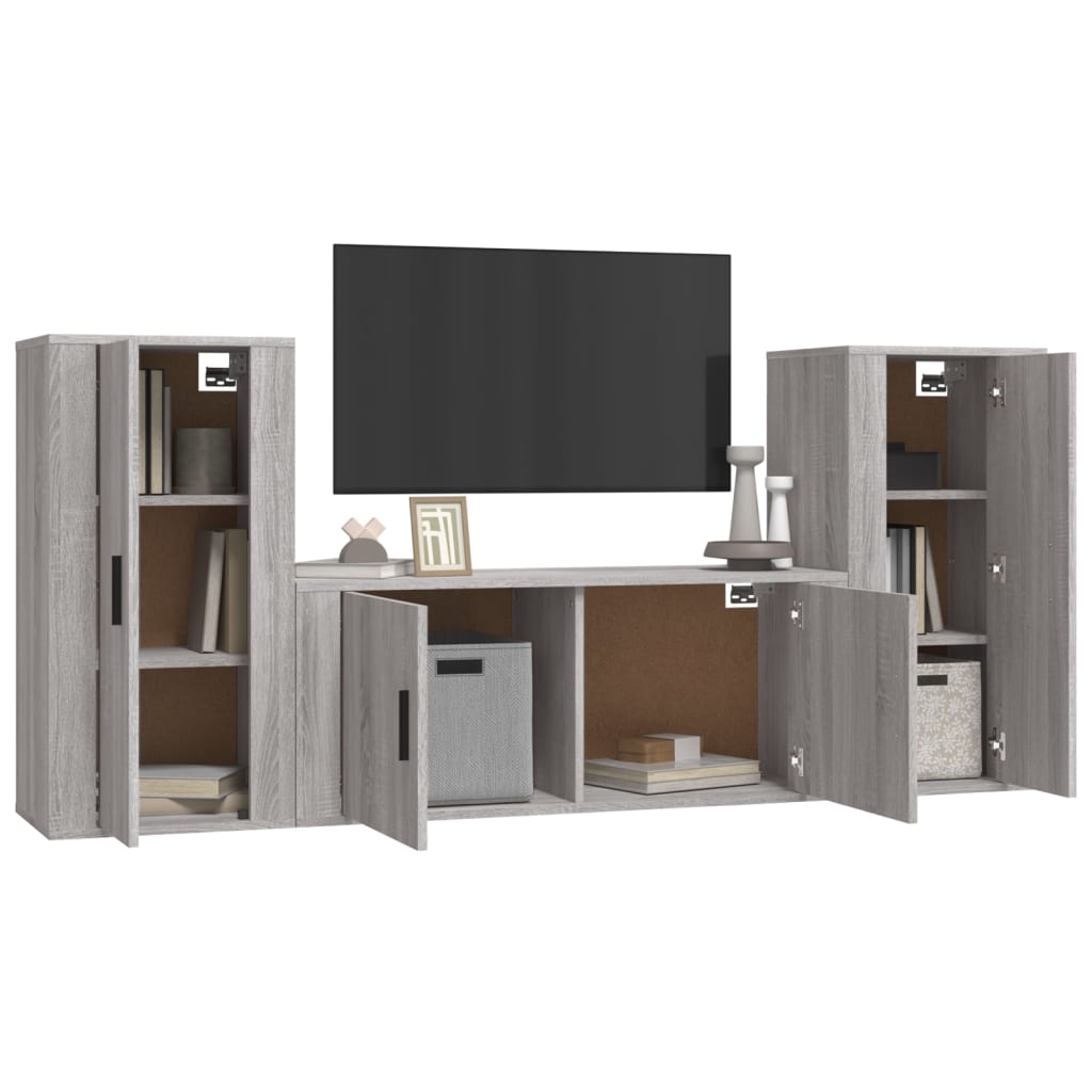 Set Mobili Porta TV 3 pz Grigio Sonoma in Legno Multistrato - homemem39