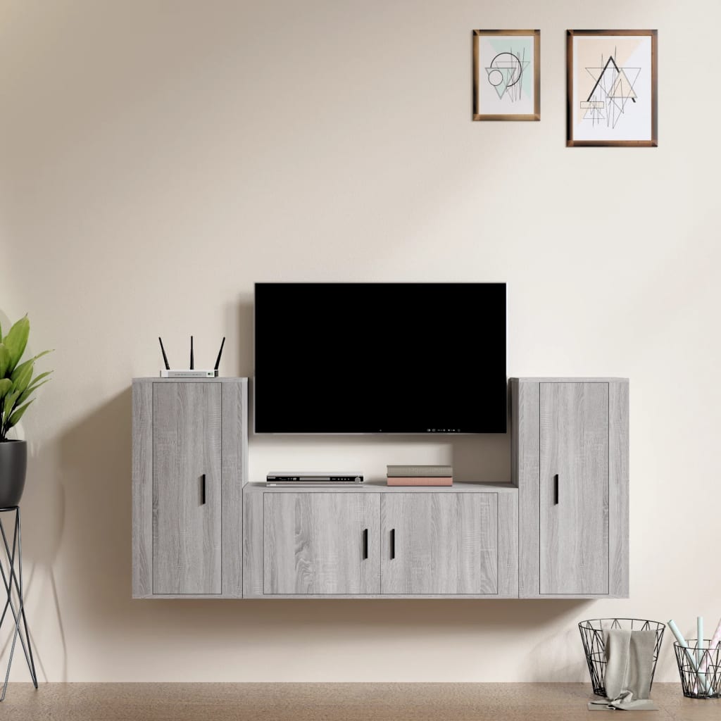 Set Mobili Porta TV 3 pz Grigio Sonoma in Legno Multistrato - homemem39