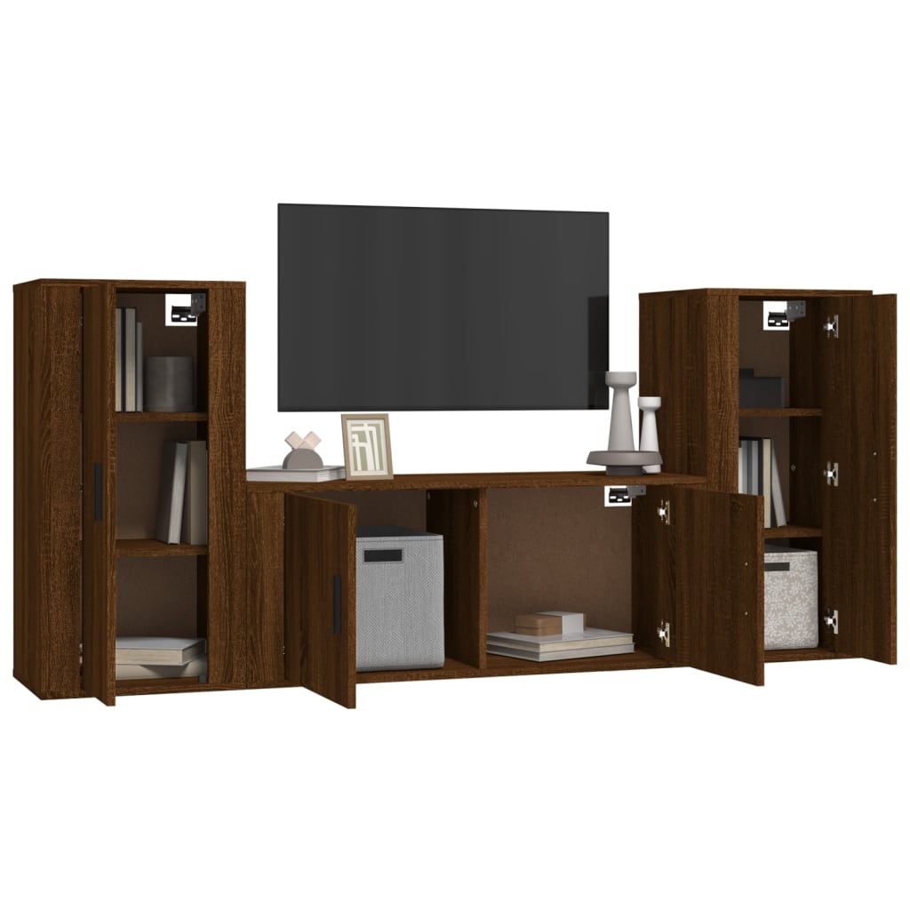 Set Mobili Porta TV 3 pz Rovere Marrone in Legno Multistrato - homemem39