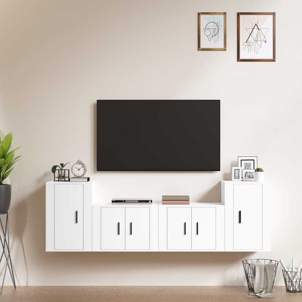 Set di Mobili Porta TV 4 pz Bianco in Legno Multistrato - homemem39