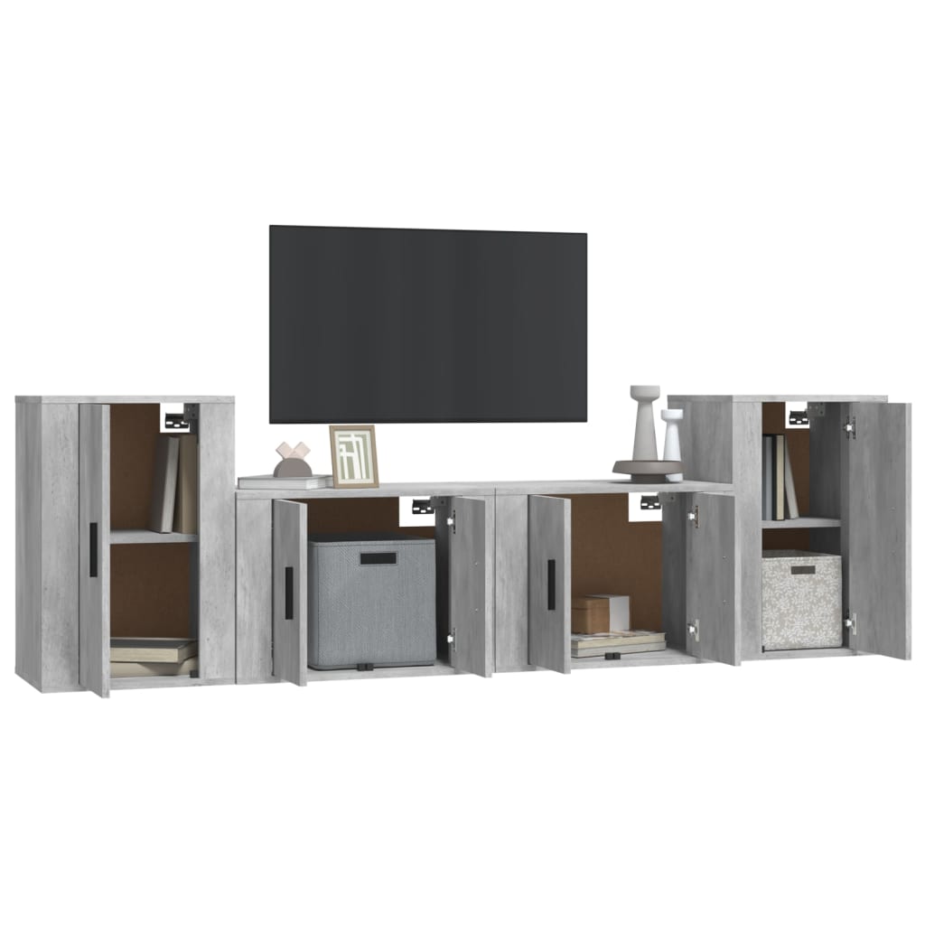 Set di Mobili Porta TV 4 pz Grigio Cemento in Legno Multistrato - homemem39