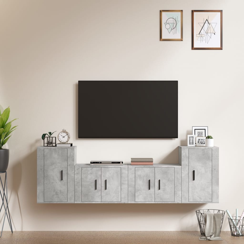 Set di Mobili Porta TV 4 pz Grigio Cemento in Legno Multistrato - homemem39