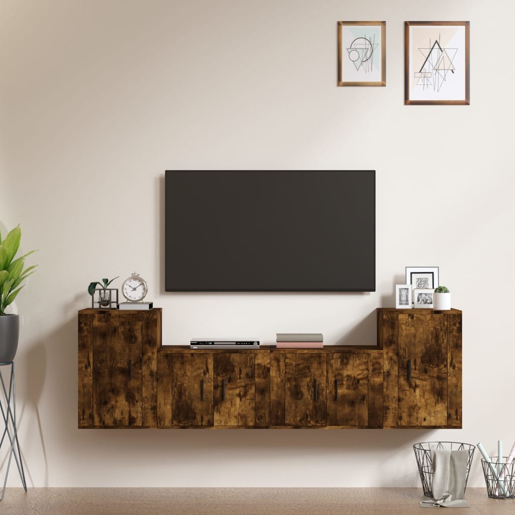 Set di Mobili Porta TV 4 pz Rovere Fumo in Legno Multistrato - homemem39