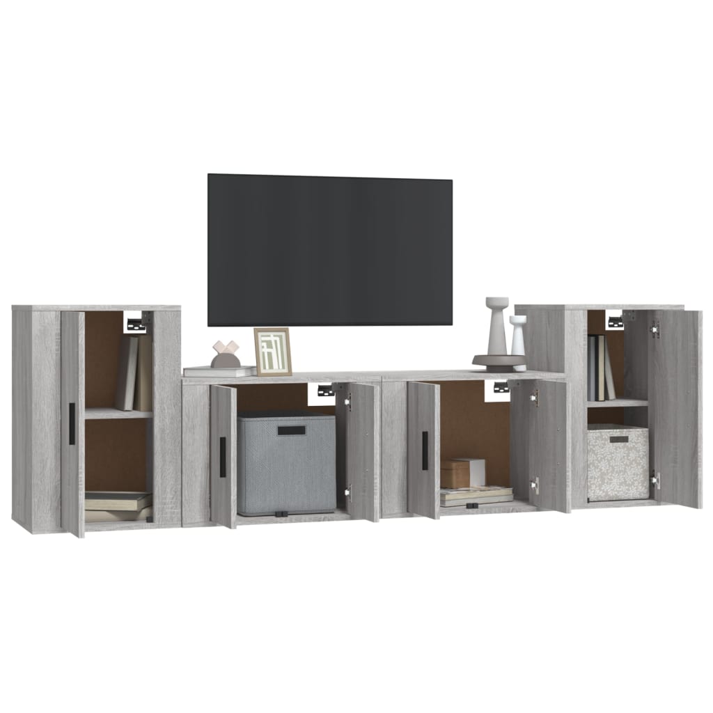 Set di Mobili Porta TV 4 pz Grigio Sonoma in Legno Multistrato - homemem39