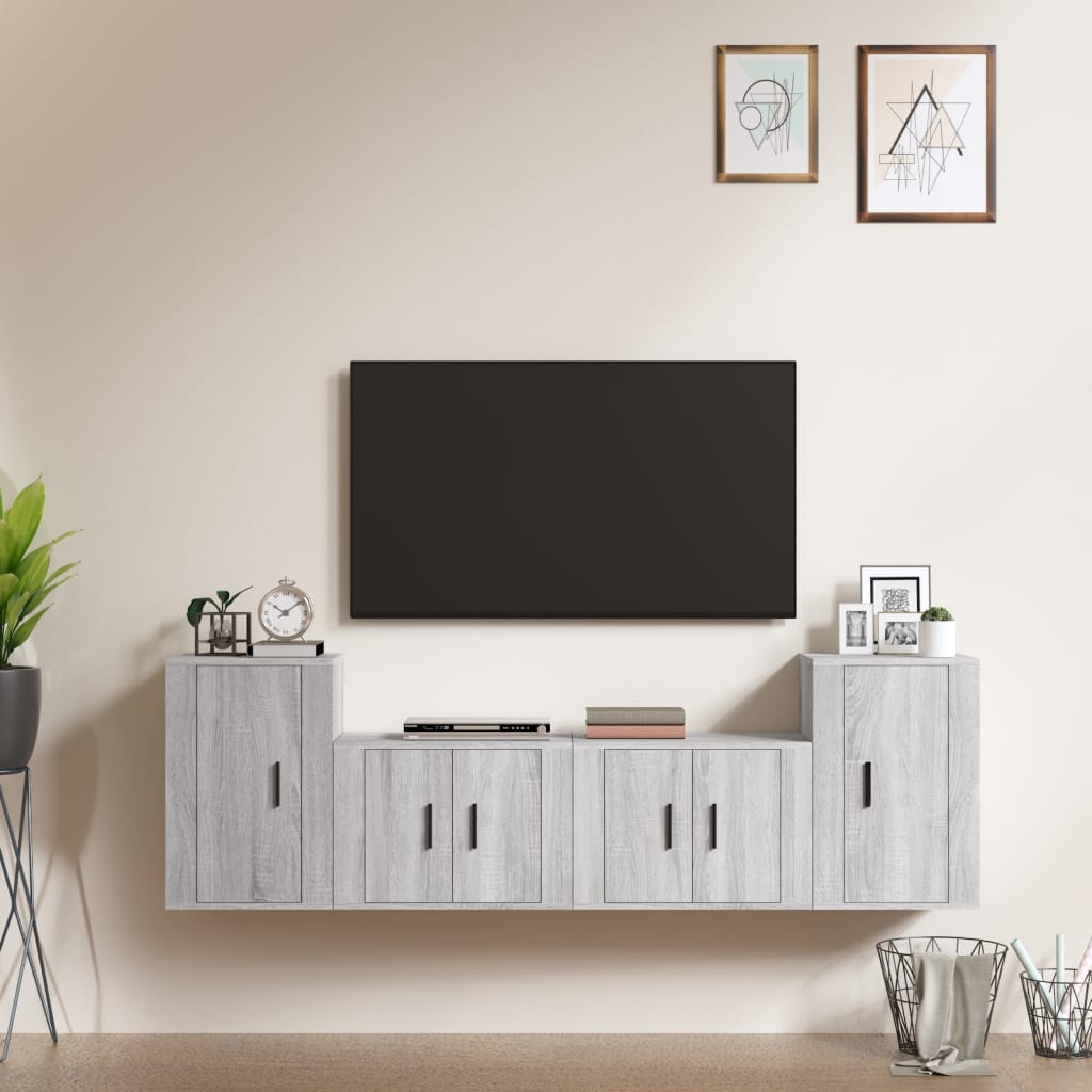 Set di Mobili Porta TV 4 pz Grigio Sonoma in Legno Multistrato - homemem39