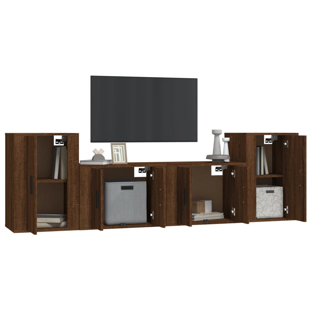 Set Mobili Porta TV 4 pz Rovere Marrone in Legno Multistrato - homemem39