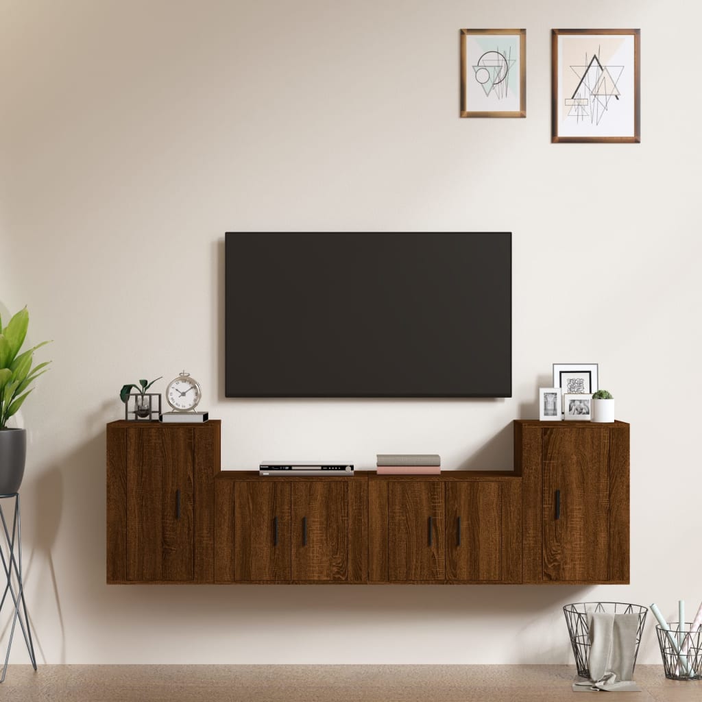 Set Mobili Porta TV 4 pz Rovere Marrone in Legno Multistrato - homemem39