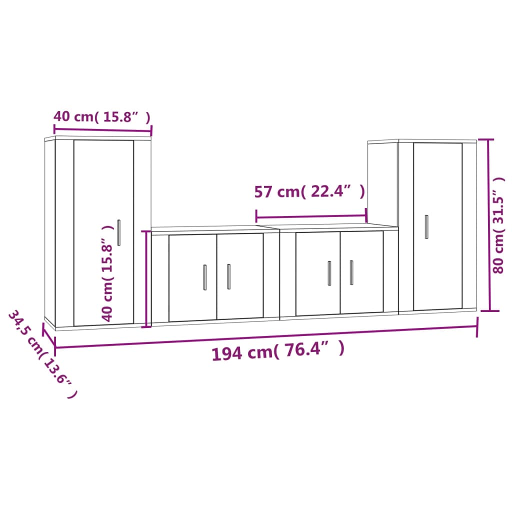 Set Mobili Porta TV 4 pz Nero in Legno Multistrato - homemem39