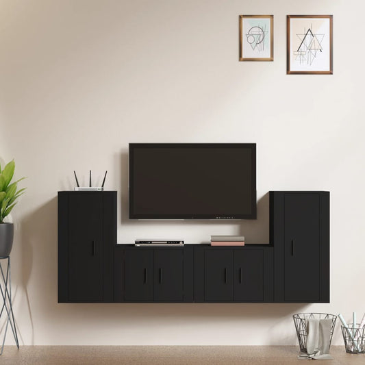 Set Mobili Porta TV 4 pz Nero in Legno Multistrato - homemem39