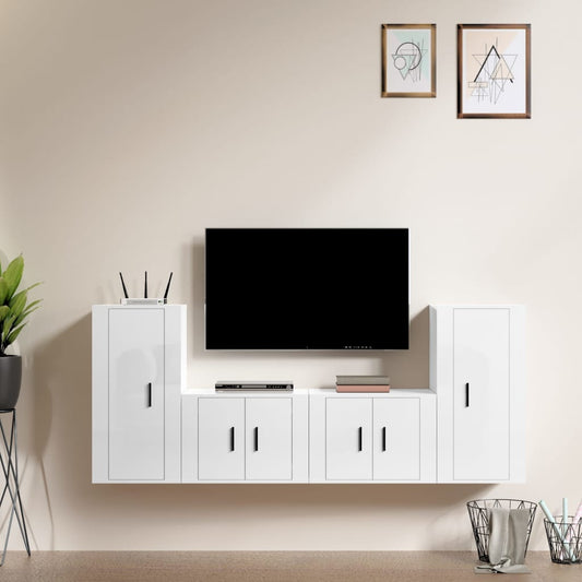 Set di Mobili Porta TV 4 pz Bianco Lucido in Legno Multistrato - homemem39