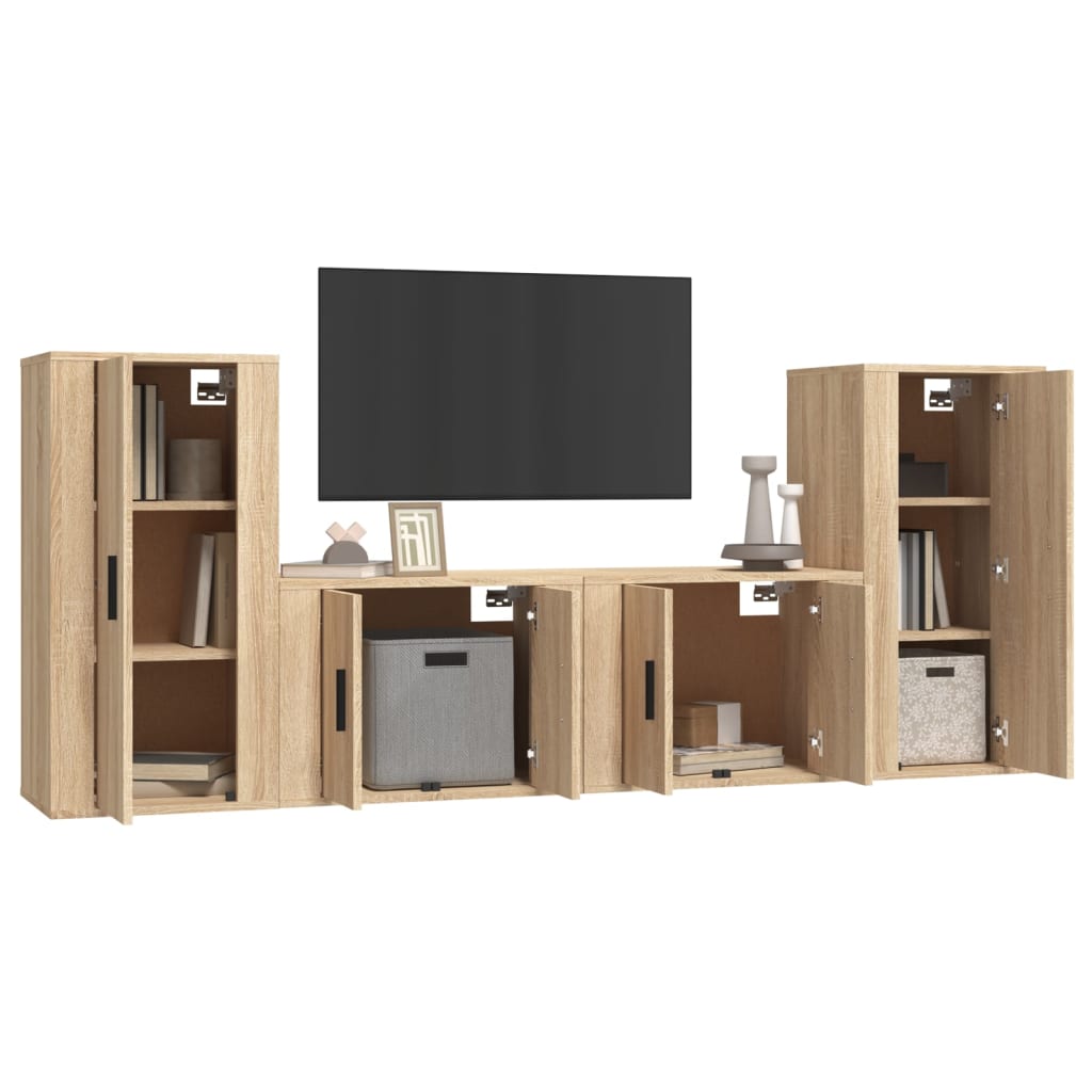 Set di Mobili Porta TV 4 pz Rovere Sonoma in Legno Multistrato - homemem39