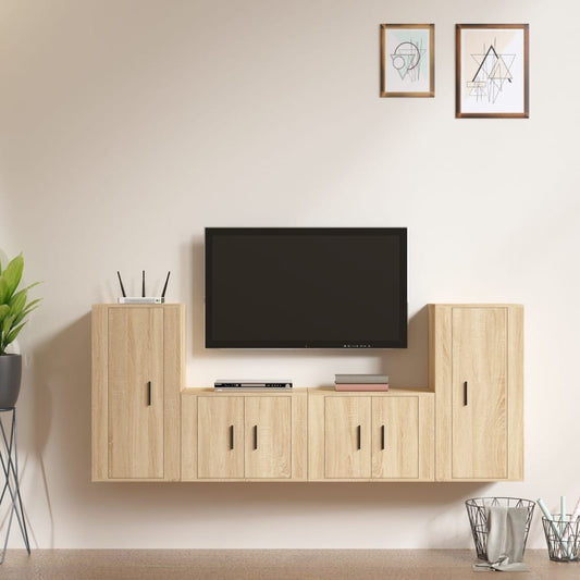 Set di Mobili Porta TV 4 pz Rovere Sonoma in Legno Multistrato - homemem39