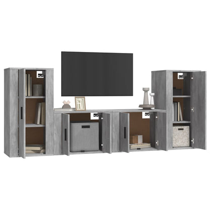 Set di Mobili Porta TV 4 pz Grigio Cemento in Legno Multistrato - homemem39