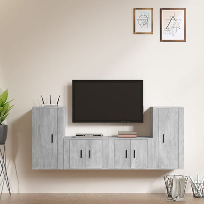 Set di Mobili Porta TV 4 pz Grigio Cemento in Legno Multistrato - homemem39