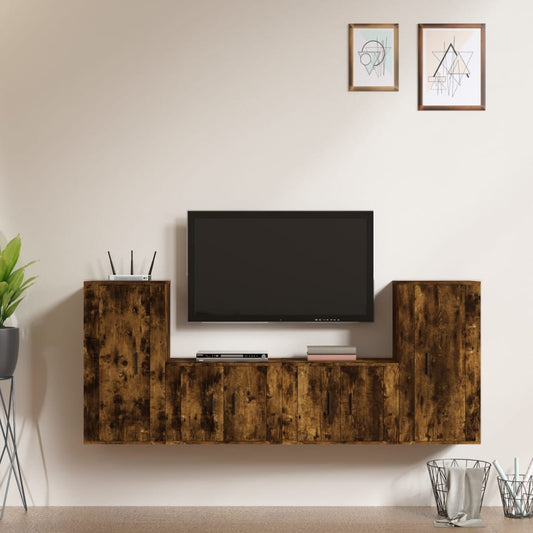 Set di Mobili Porta TV 4 pz Rovere Fumo in Legno Multistrato - homemem39