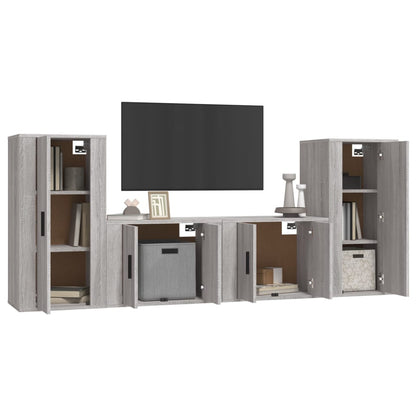 Set di Mobili Porta TV 4 pz Grigio Sonoma in Legno Multistrato - homemem39