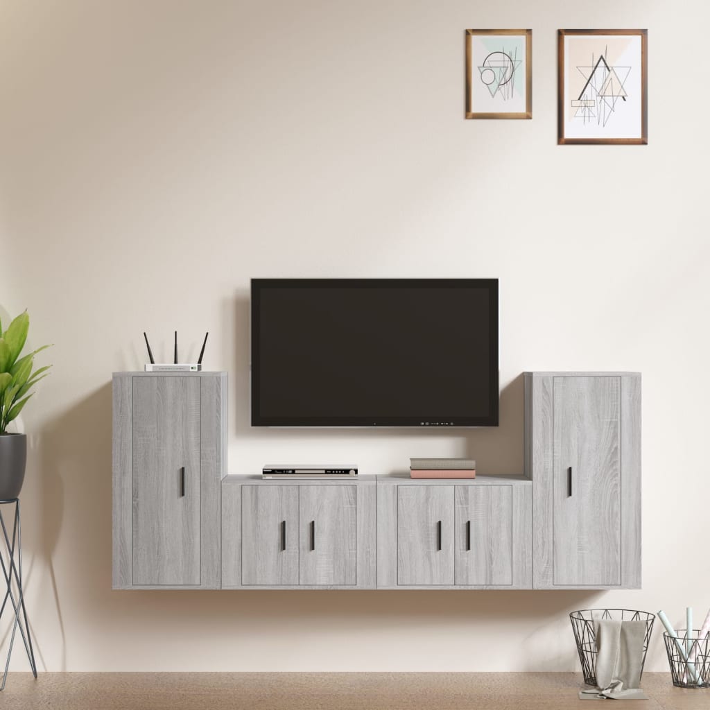 Set di Mobili Porta TV 4 pz Grigio Sonoma in Legno Multistrato - homemem39