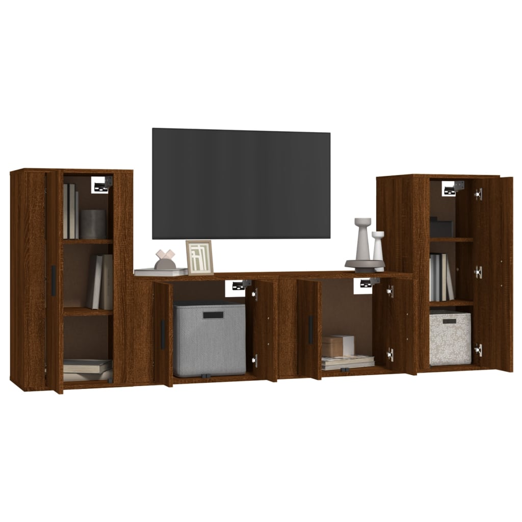 Set Mobili Porta TV 4 pz Rovere Marrone in Legno Multistrato - homemem39