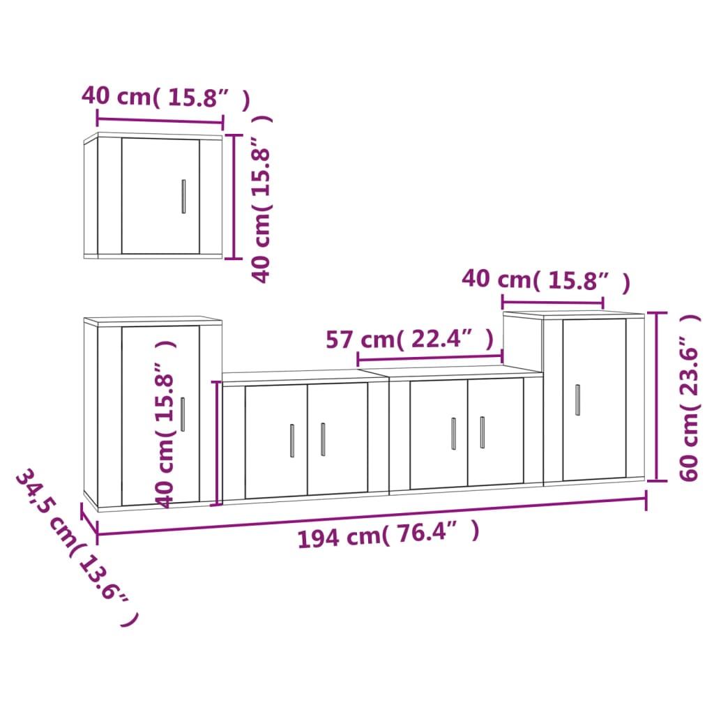 Set di Mobili Porta TV 5 pz Bianco in Legno Multistrato - homemem39