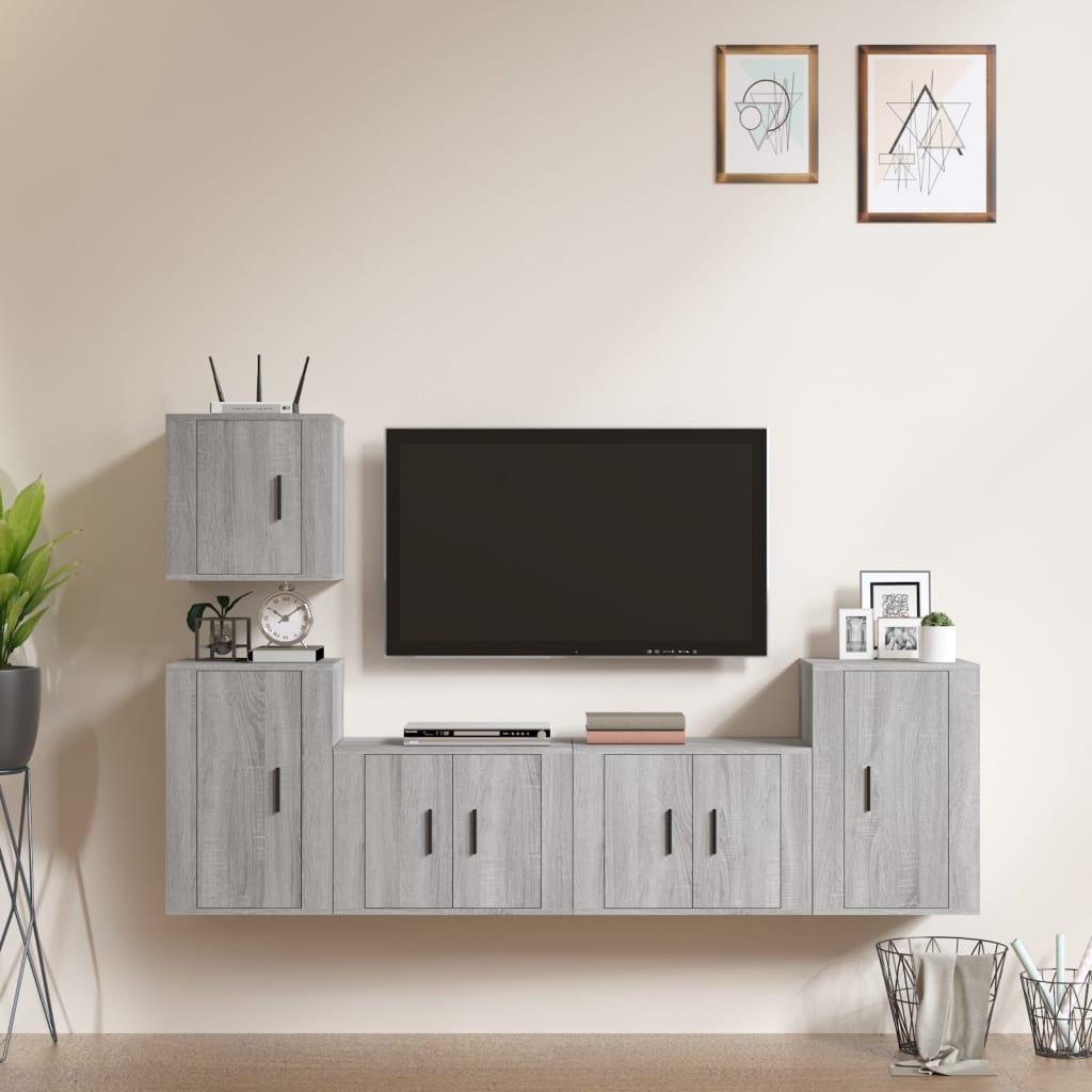 Set di Mobili Porta TV 5 pz Grigio Sonoma in Legno Multistrato - homemem39