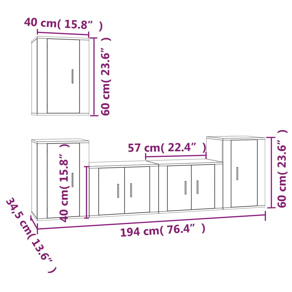 Set di Mobili Porta TV 5 pz Nero in Legno Multistrato - homemem39