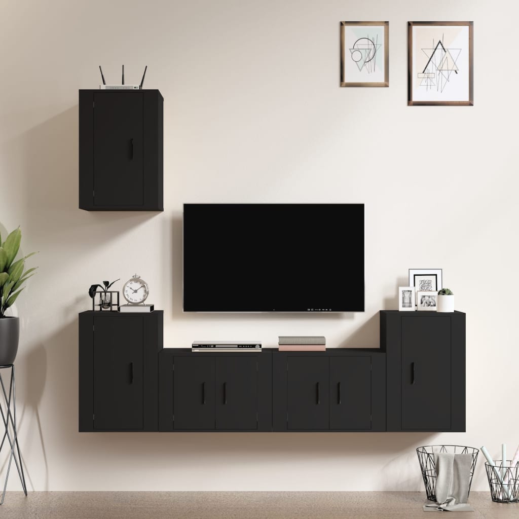 Set di Mobili Porta TV 5 pz Nero in Legno Multistrato - homemem39