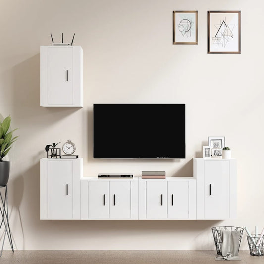 Set di Mobili Porta TV 5 pz Bianco Lucido in Legno Multistrato - homemem39