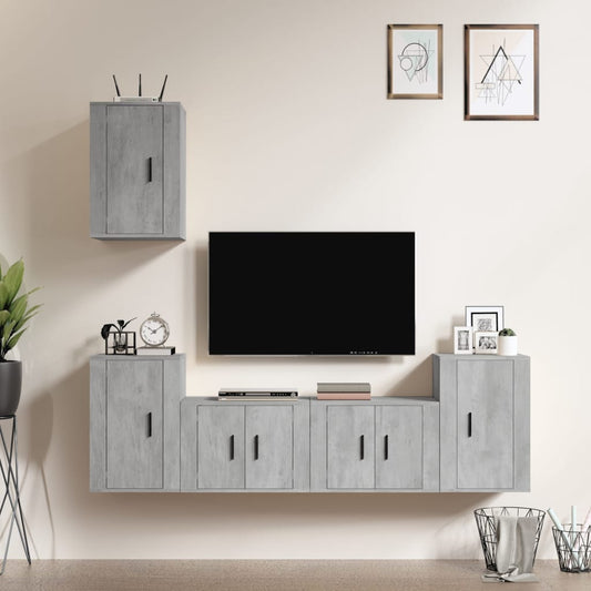 Set di Mobili Porta TV 5 pz Grigio Cemento in Legno Multistrato - homemem39