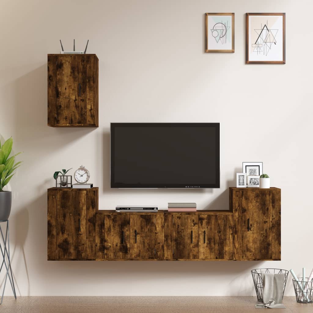 Set di Mobili Porta TV 5 pz Rovere Fumo in Legno Multistrato - homemem39