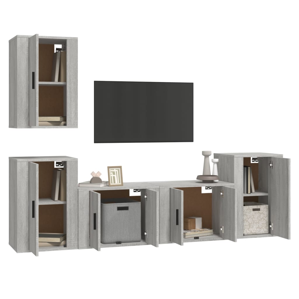 Set di Mobili Porta TV 5 pz Grigio Sonoma in Legno Multistrato - homemem39