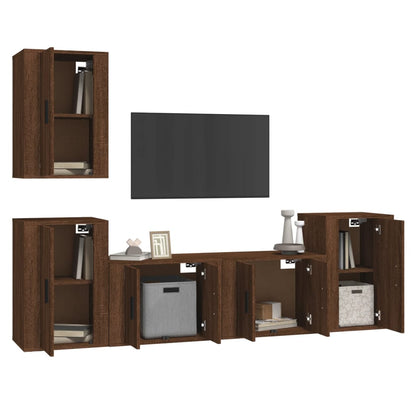 Set Mobili Porta TV 5 pz Rovere Marrone in Legno Multistrato - homemem39