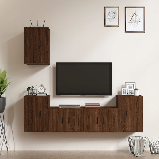 Set Mobili Porta TV 5 pz Rovere Marrone in Legno Multistrato - homemem39