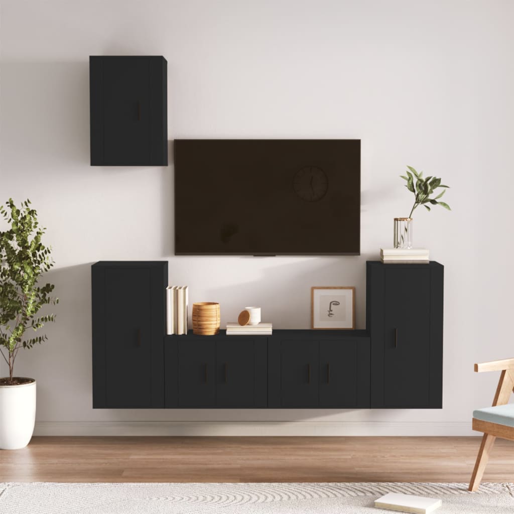 Set di Mobili Porta TV 5 pz Nero in Legno Multistrato - homemem39