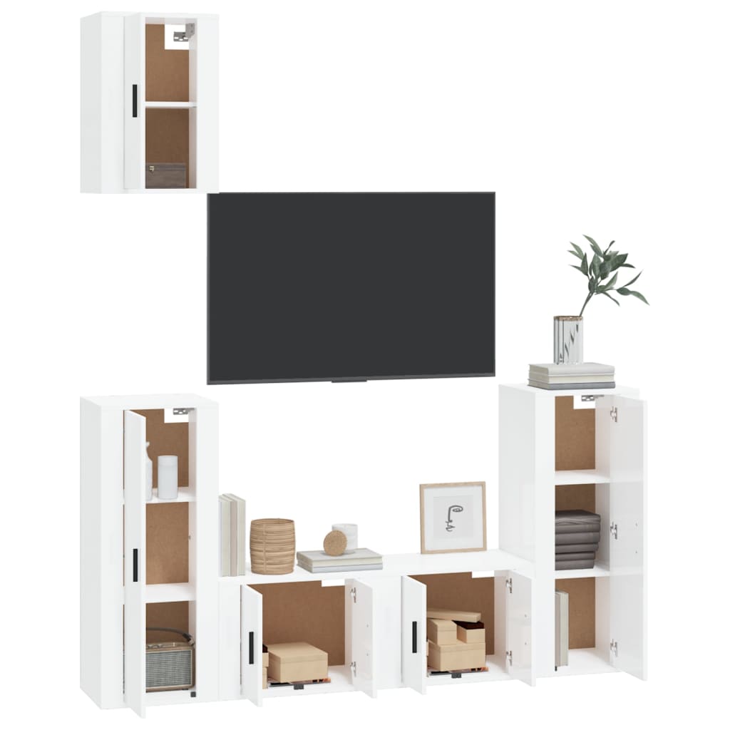 Set di Mobili Porta TV 5 pz Bianco Lucido in Legno Multistrato - homemem39