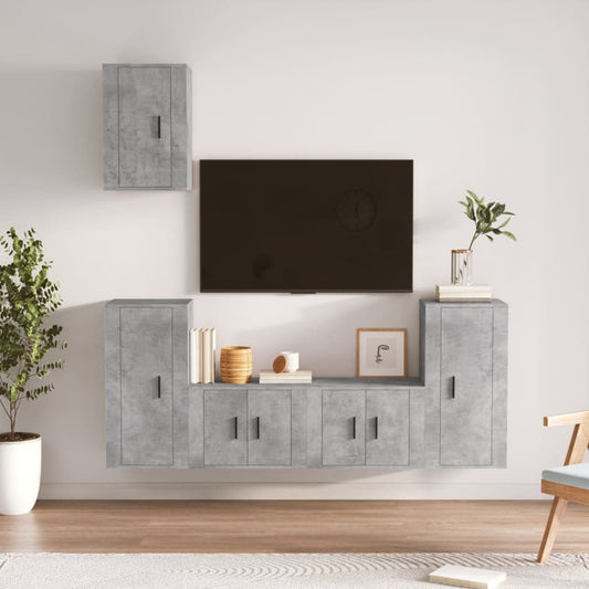 Set di Mobili Porta TV 5 pz Grigio Cemento in Legno Multistrato - homemem39