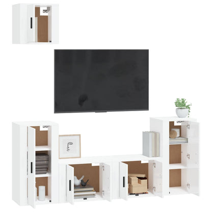 Set di Mobili Porta TV 5 pz Bianco Lucido in Legno Multistrato - homemem39