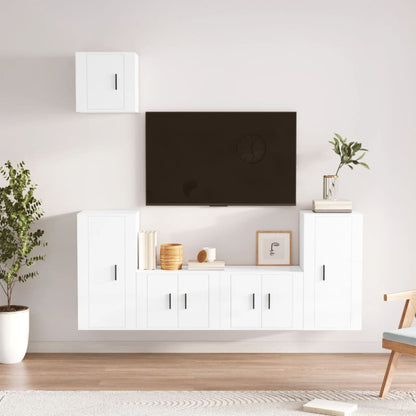 Set di Mobili Porta TV 5 pz Bianco Lucido in Legno Multistrato - homemem39